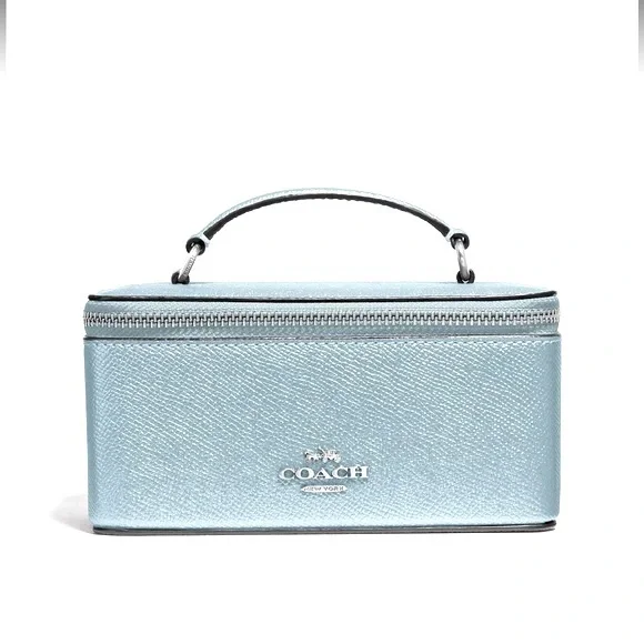 Coach Vanity Case Handled Zip Jewelry Travel Box Blue Metallic - Picture 4 of 14